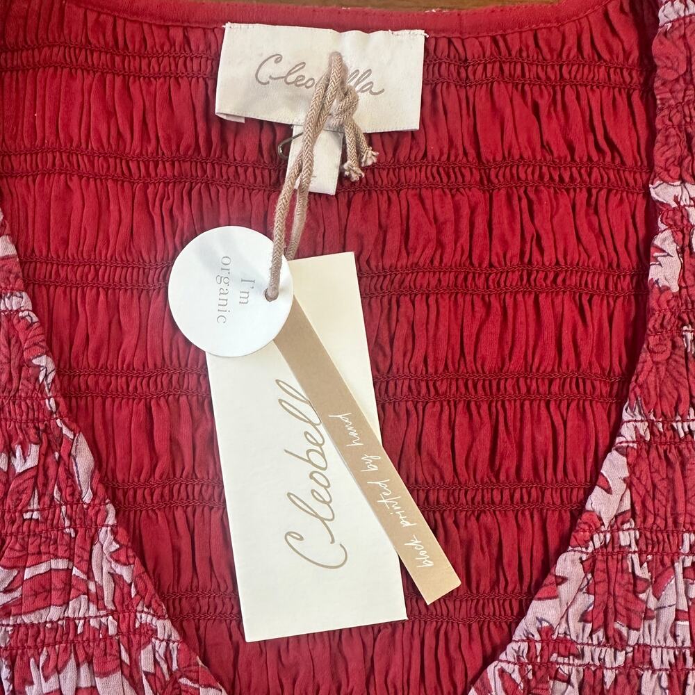 Cleobella Red Smocked Bella Top, Organic, Artisan, Cottagecore, Boho, Large NWT - Picture 6 of 7